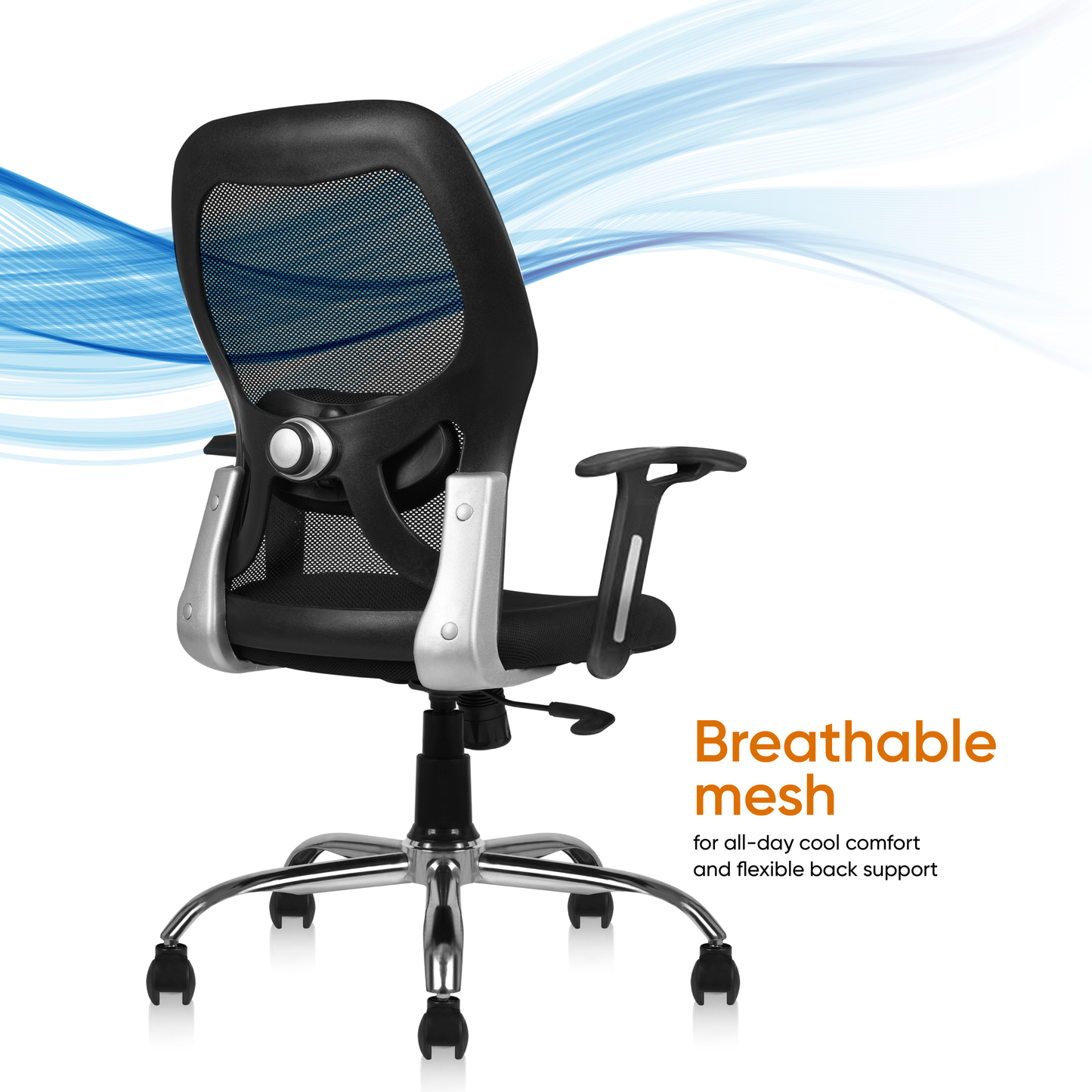 Matrix Mid Back Mesh Office Chair - Ergonomic with Fixed Armrest & Tilt Lock, Height Adjustable, 6 Months Warranty (Black)