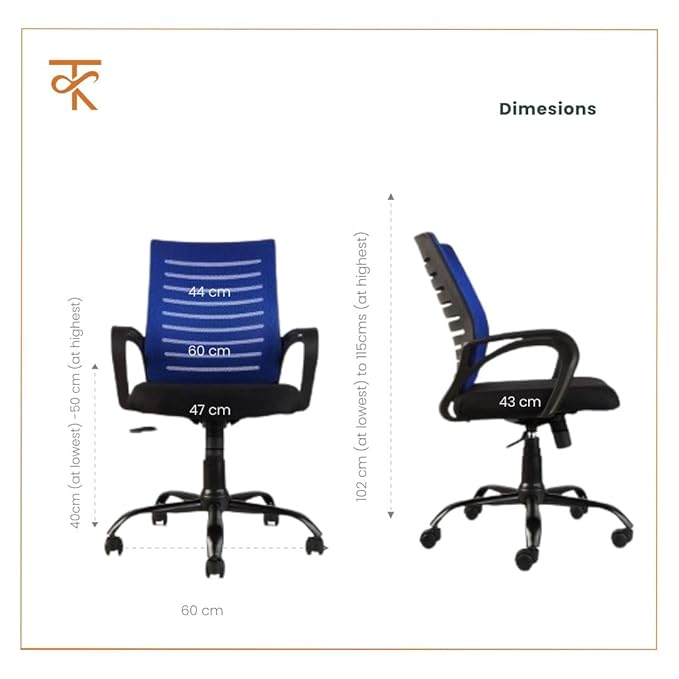 Mid Back Mesh Ergonomic Office Chair - Dimensions
