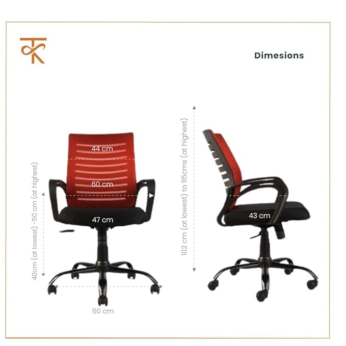 Mid Back Mesh Ergonomic Office Chair - RED dimensions 
