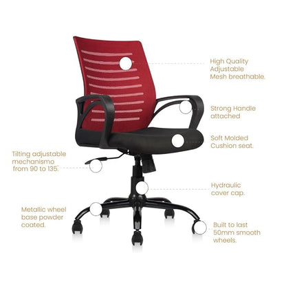 Mid Back Mesh Ergonomic Office Chair - RED features