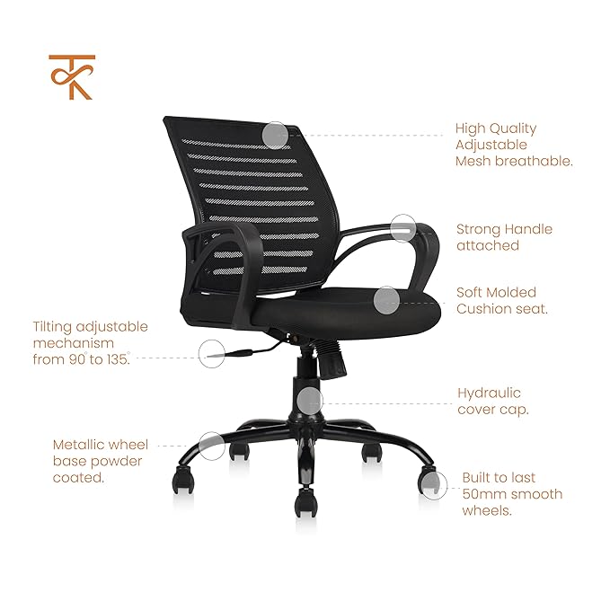 Mid Back Mesh Ergonomic Office Chair - black Features