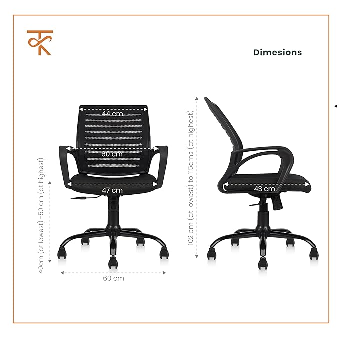 Mid Back Mesh Ergonomic Office Chair - black dimensions