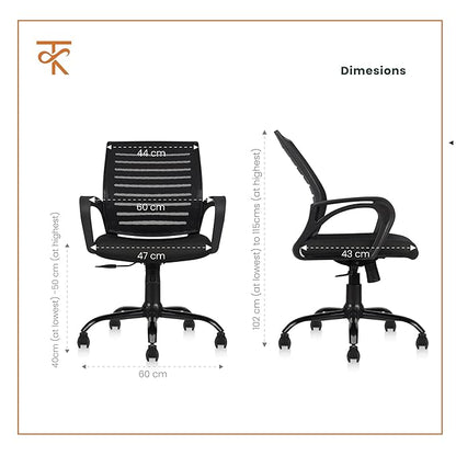 Mid Back Mesh Ergonomic Office Chair - black dimensions