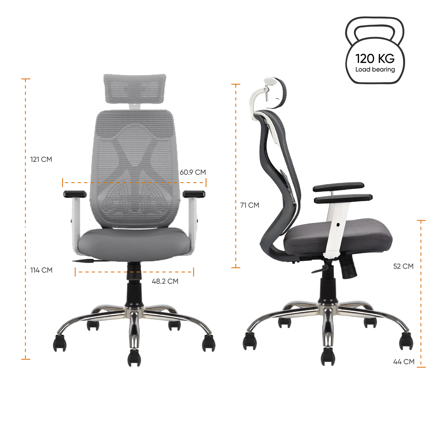 Modesty_High_back_office_chair_with_headrest_dimensions of chair