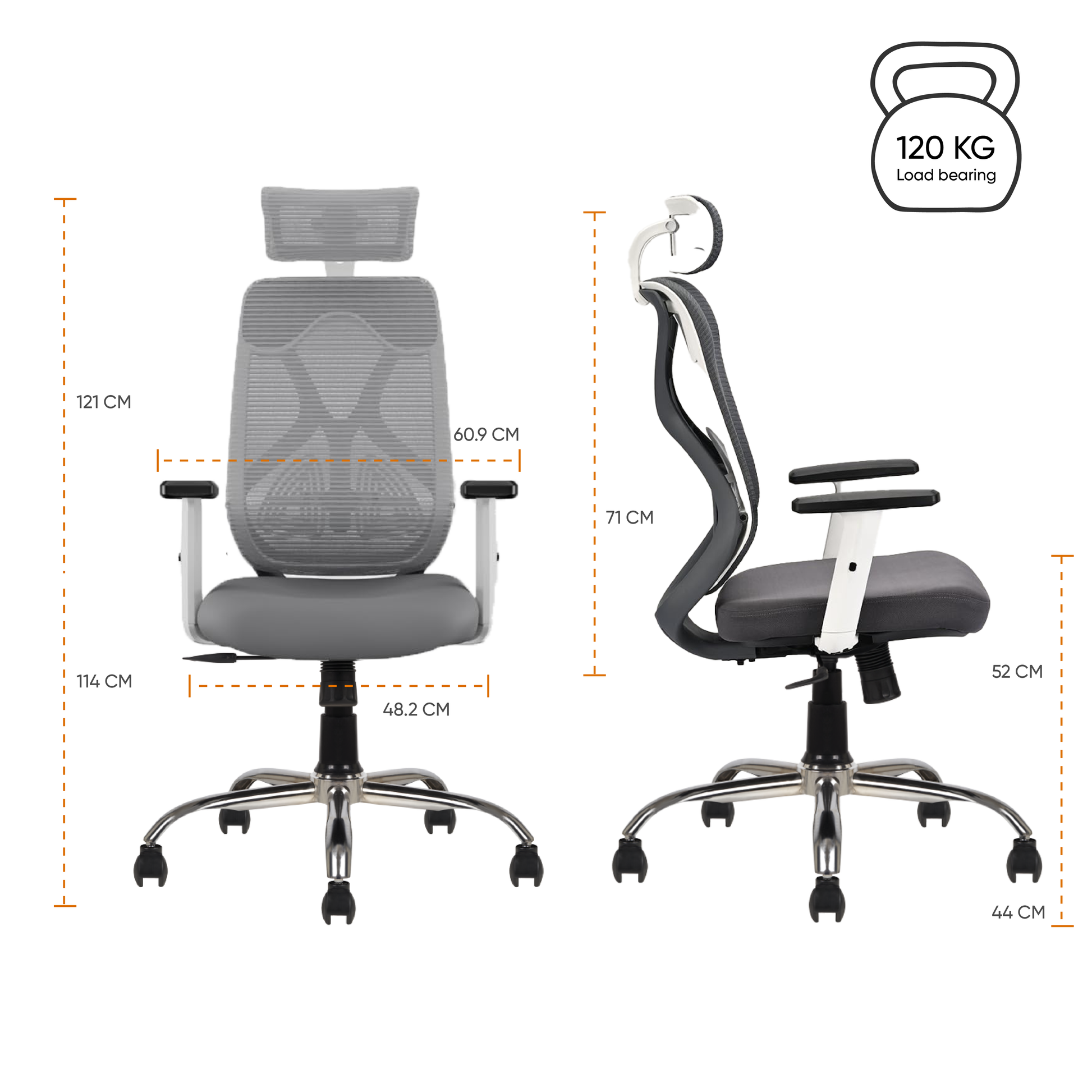 Modesty_High_back_office_chair_with_headrest_dimensions of chair
