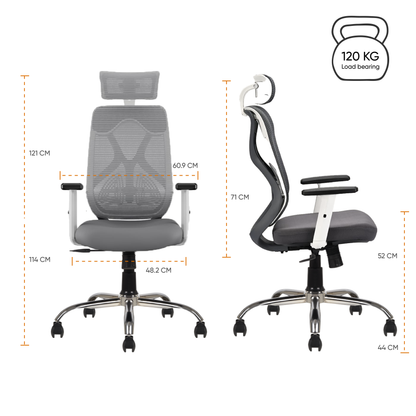 Modesty_High_back_office_chair_with_headrest_dimensions of chair