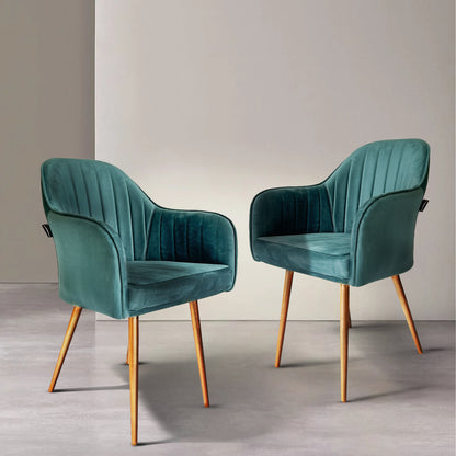 Morni Cafe Chair - Stylish Velvet Fabric with Cushioned Seat, for Home Décor & Restaurant- Heavy-Duty Rose Gold Legs , 6 Months Warranty (Pack of 2)
