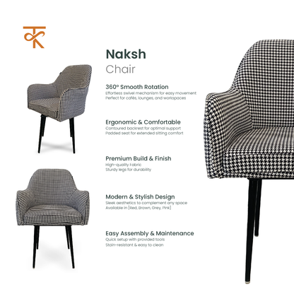 Naqsh Retro Velvet Swivel Accent Chair - Premium Lounge Chair for Living Room, Bedroom & Decor, 6 Months Warranty - Black and white