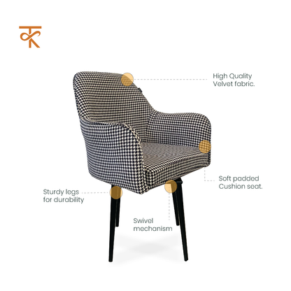 Naqsh Retro Velvet Swivel Accent Chair - Premium Lounge Chair for Living Room, Bedroom & Decor, 6 Months Warranty - Black and white