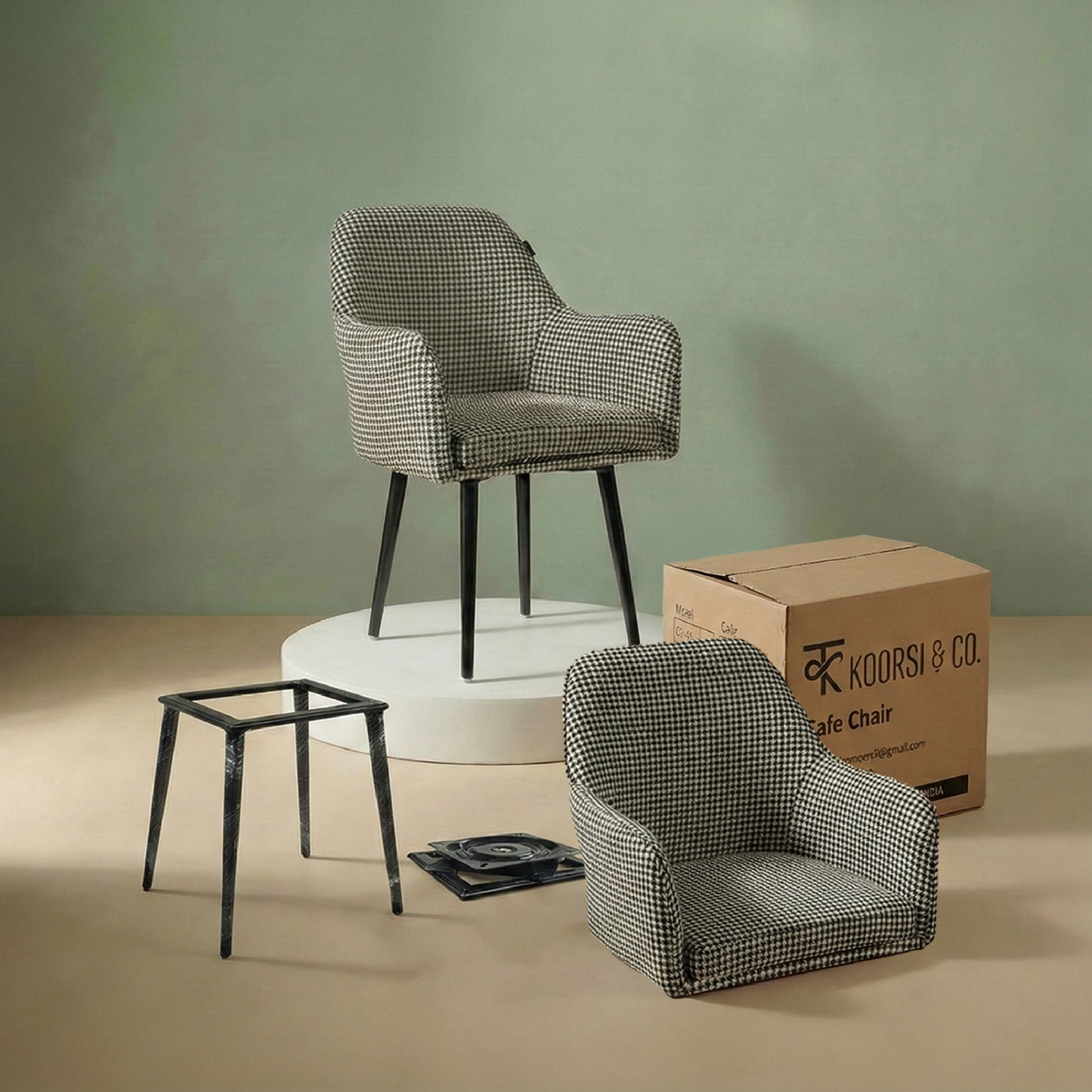 Naqsh Retro Velvet Swivel Accent Chair - Premium Lounge Chair for Living Room, Bedroom & Decor, 6 Months Warranty - Black and white