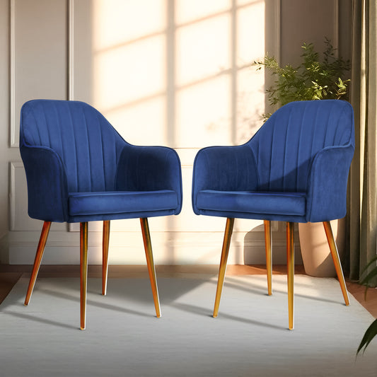 Neelam Velvet Accent Chair - Heavy Duty Rose Gold Metal Legs, Cushioned Dining Chair for Home & Restaurant, 6 Months Warranty (Pack of 2)