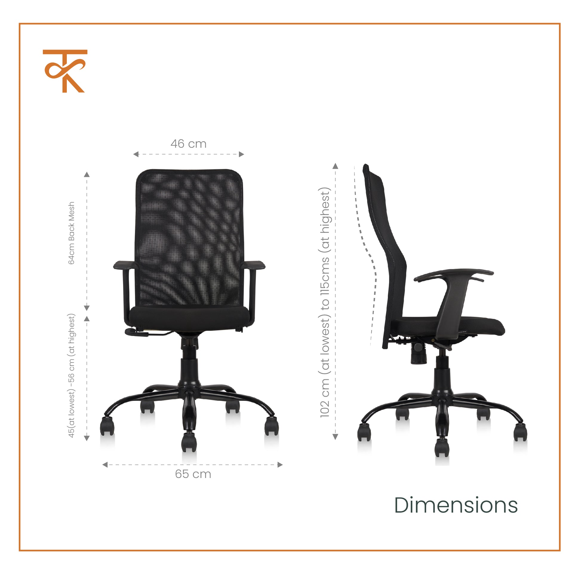 Office mesh Chair Black-product measurements