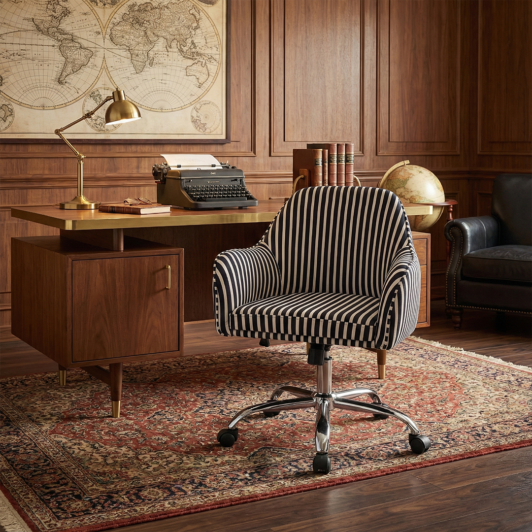 Retro Classic Office Chair  Adjustable Height, Tilt Lock, 360∞ Swivel, Heavy Duty Metal Base , 6 Months Warranty - Black & White