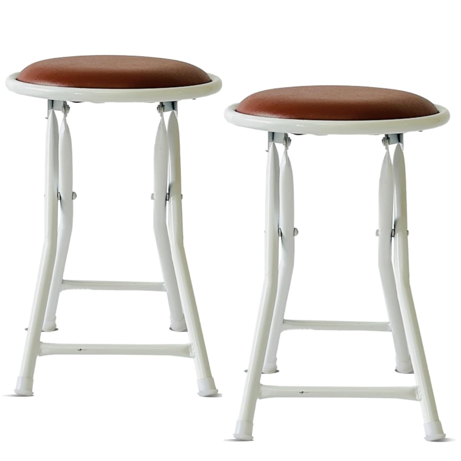 Round Stool white legs brown cushion pack 2
