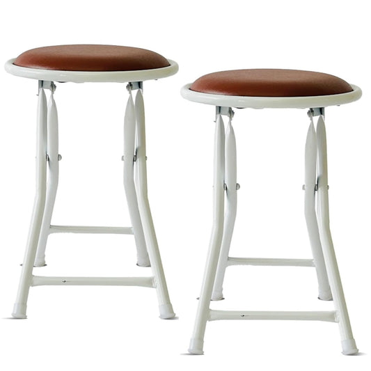Round Stool white legs brown cushion pack 2