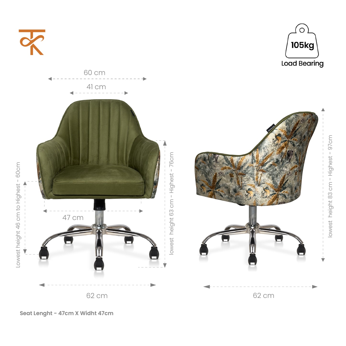 Sherni Accent Chair For Office - Adjustable Height, Tilt Lock, 360° Swivel, Heavy Duty Metal Base (Avocado Green)