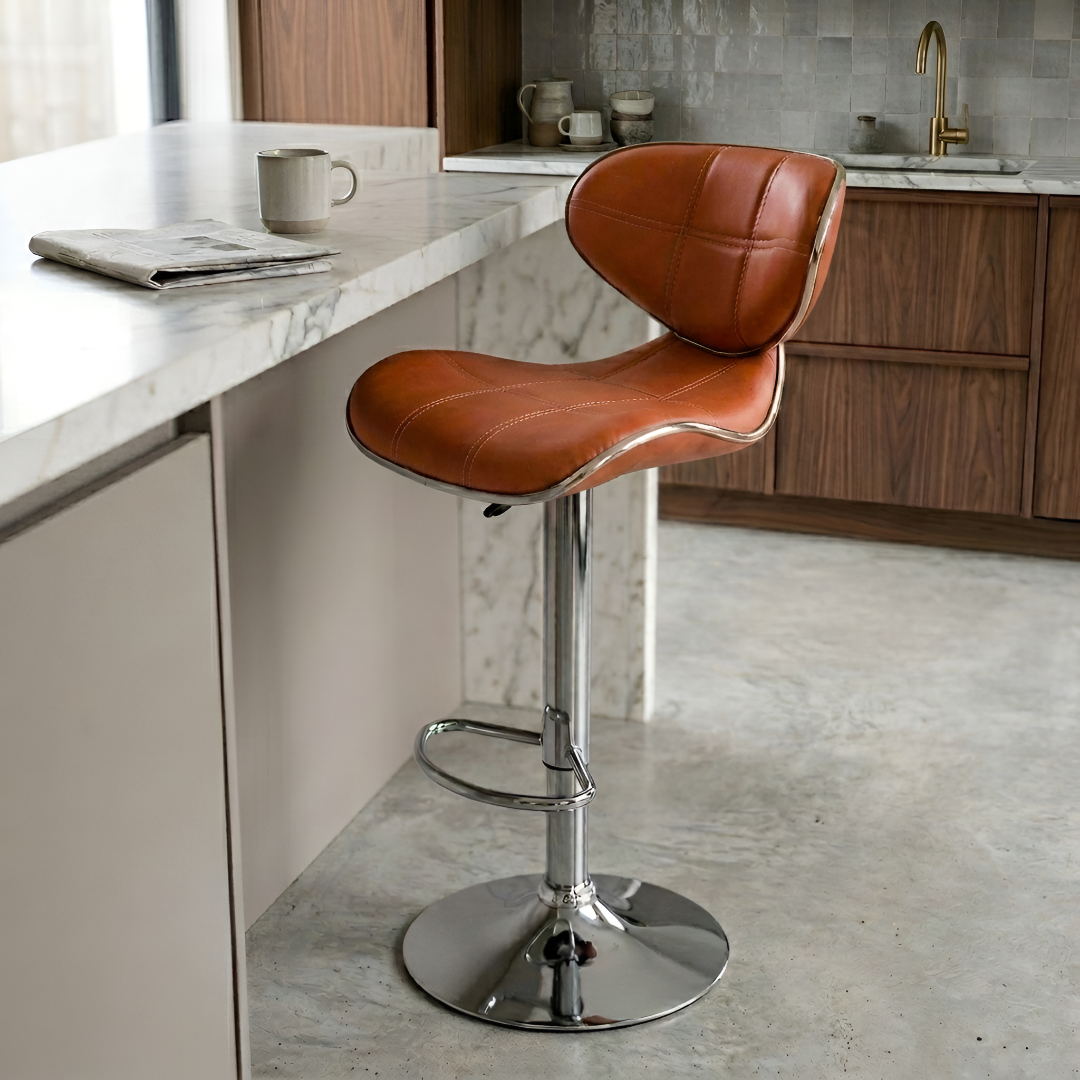 Apple Bar Chair - Stylish Revolving Bar Stool with 360° Swivel Seat & Footrest for Kitchen, Cafe, Bar Counter, 6-Month Warranty Brown (Pack of 1)