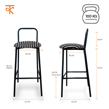 Zen Bar chair - Low Back Bar stool (Black & White Retro)