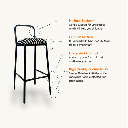Zen Bar chair - Low Back Bar stool (Black & White Retro)