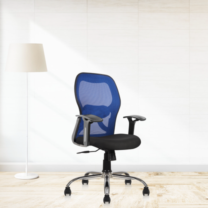 Matrix Mid Back Mesh Office Chair - Ergonomic with Fixed Armrest & Tilt Lock, Height Adjustable, 6 Months Warranty (Blue)