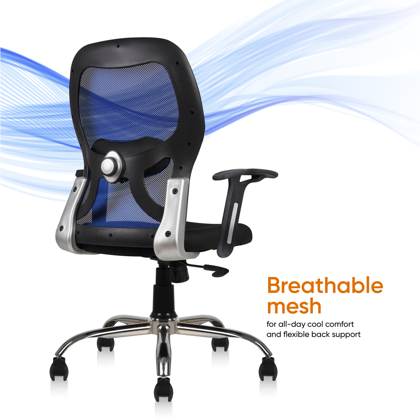 Matrix Mid Back Mesh Office Chair - Ergonomic with Fixed Armrest & Tilt Lock, Height Adjustable, 6 Months Warranty (Blue)