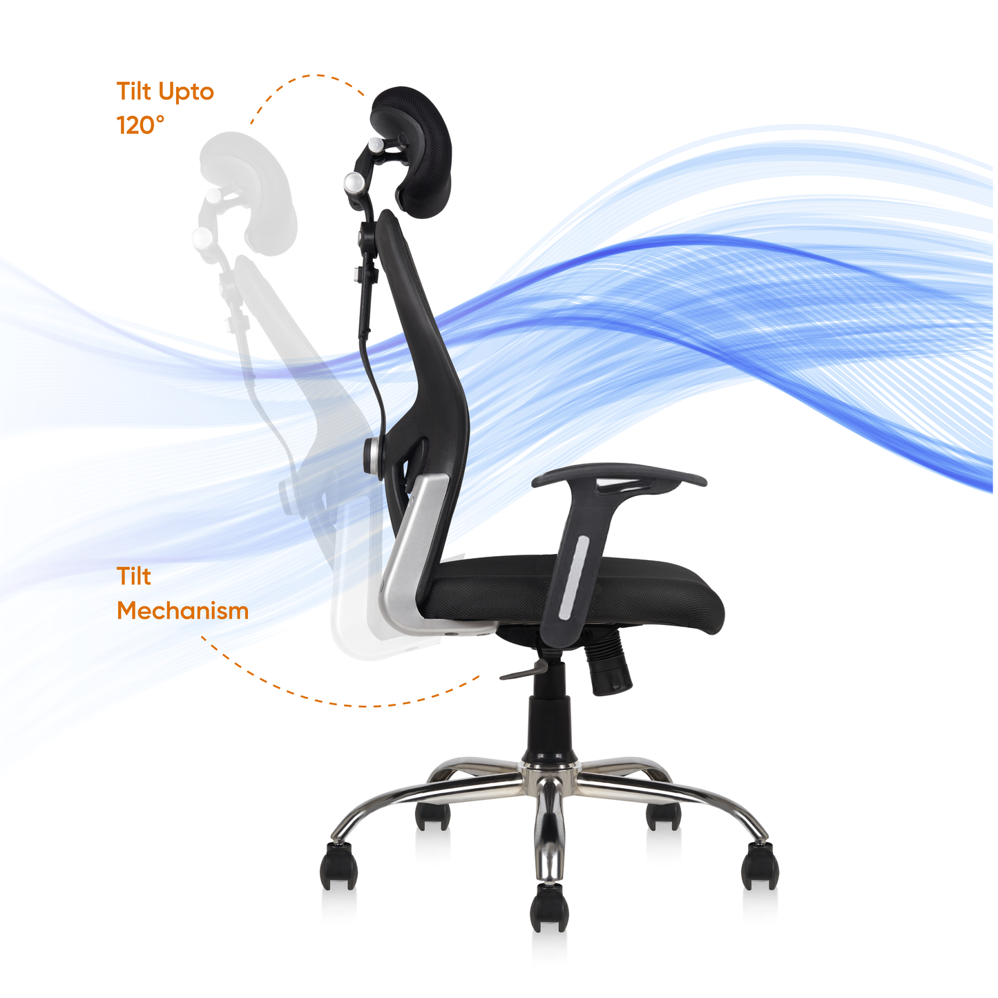 Matrix High Back Ergonomic Office Chair - Adjustable Lumbar Support & Headrest, Fixed Armrest, Breathable Mesh, 360° Swivel, Height/Tilt Adjustment (Black)