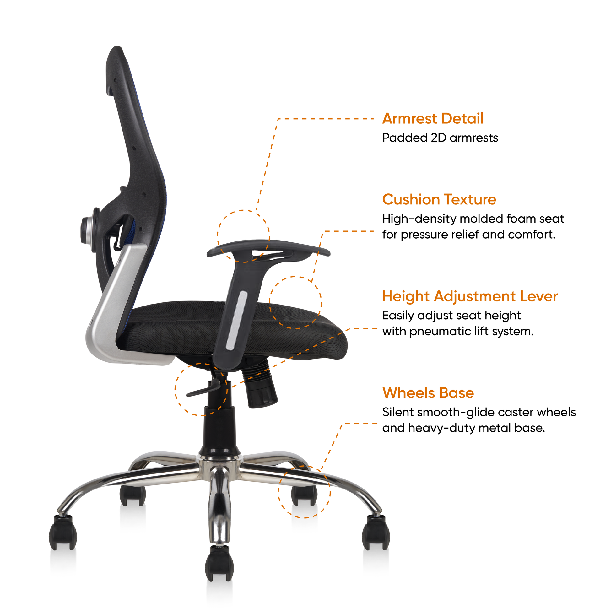 mid back chair specifications