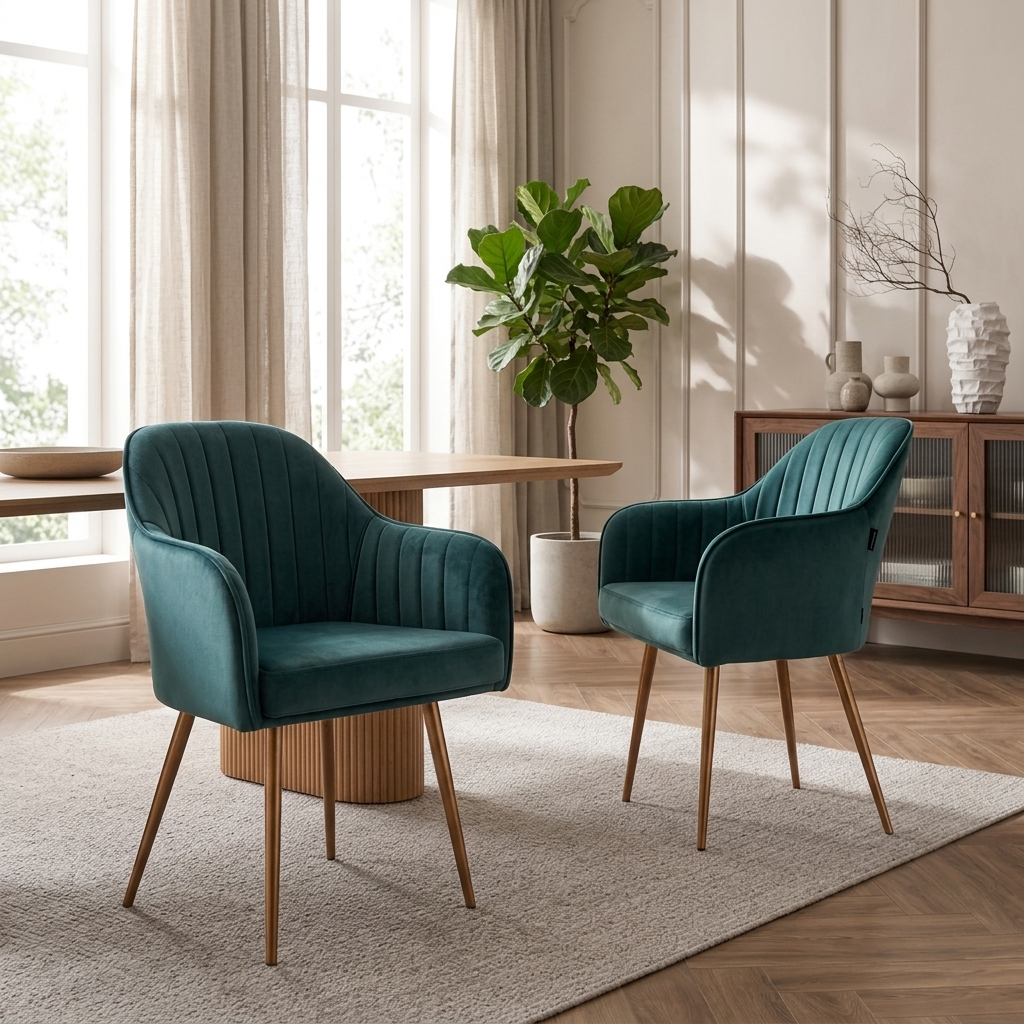 Morni Cafe Chair - Stylish Velvet Fabric with Cushioned Seat, for Home Décor & Restaurant- Heavy-Duty Rose Gold Legs , 6 Months Warranty (Pack of 2)