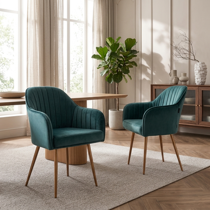 Morni Cafe Chair - Stylish Velvet Fabric with Cushioned Seat, for Home Décor & Restaurant- Heavy-Duty Rose Gold Legs , 6 Months Warranty (Pack of 2)
