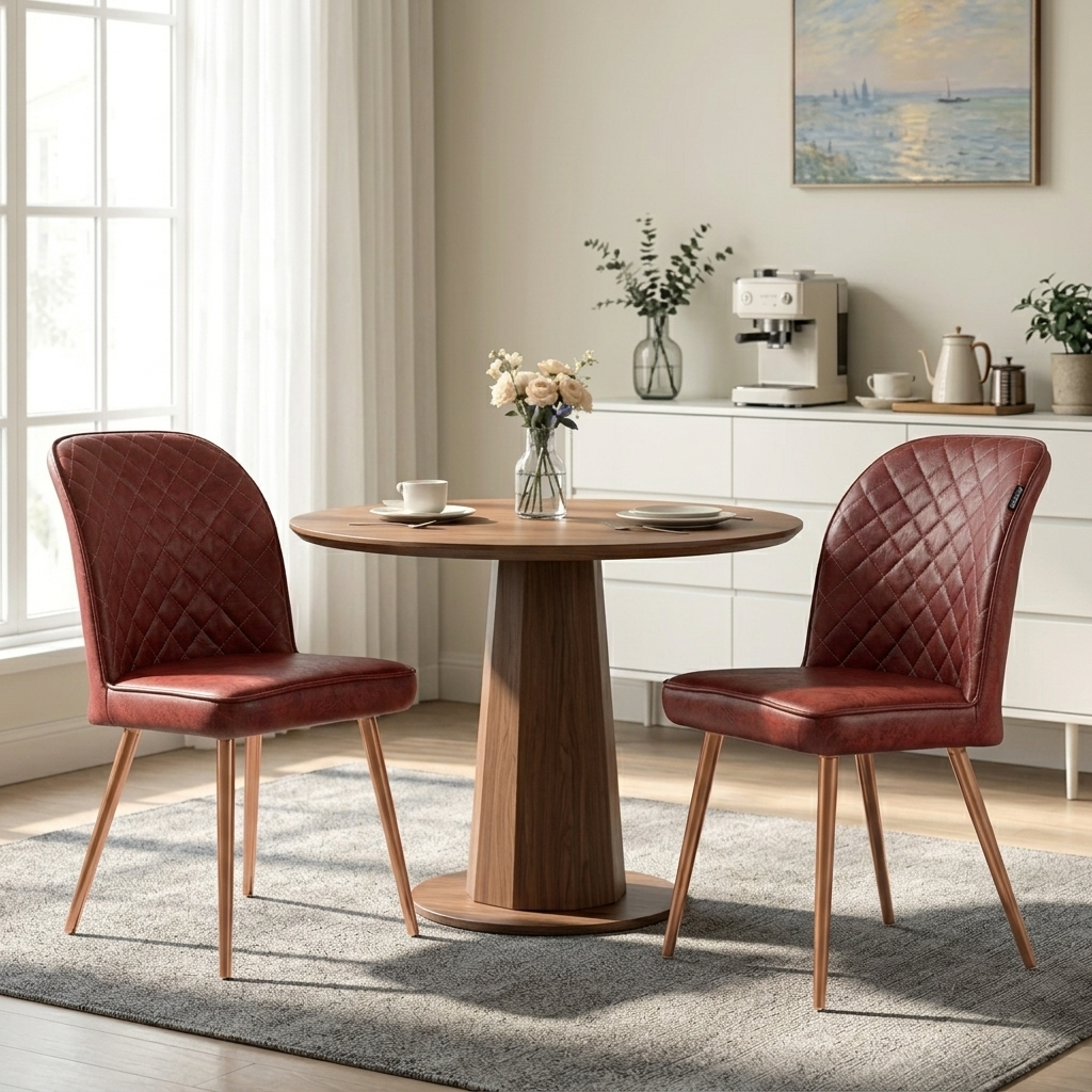 Barfi Chair - Modern Velvet Accent Chair for Living Room, Bedroom & Dining with Heavy-Duty Rose Gold Legs , 6 Months Warranty, Maroon (Pack of 2)