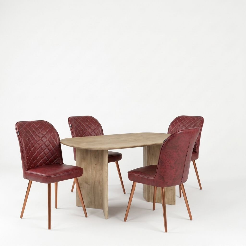 Barfi Chair - Modern Velvet Accent Chair for Living Room, Bedroom & Dining with Heavy-Duty Rose Gold Legs , 6 Months Warranty, Maroon (Pack of 4)