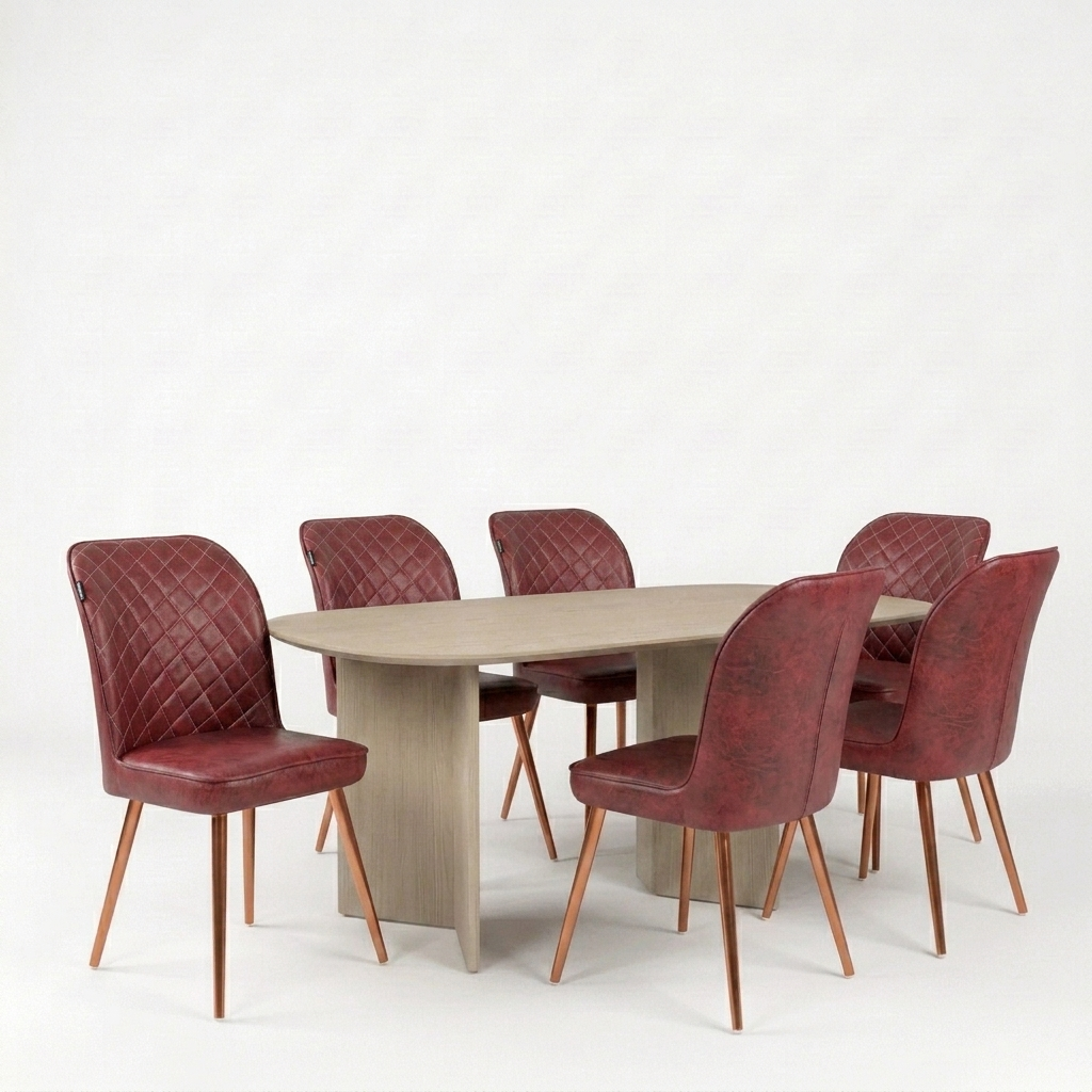 Barfi Chair - Modern Velvet Accent Chair for Living Room, Bedroom & Dining with Heavy-Duty Rose Gold Legs , 6 Months Warranty, Maroon (Pack of 6)