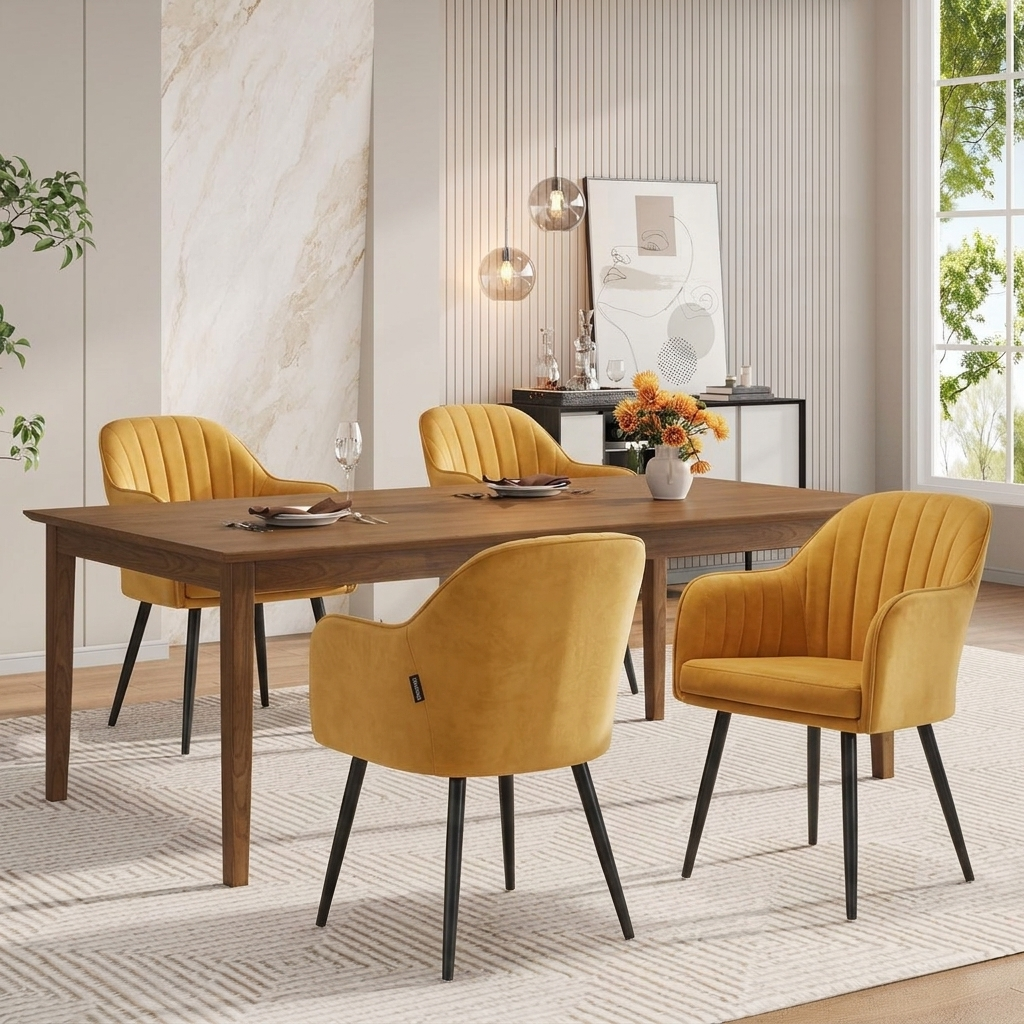 Maharaja Chair -Cushioned Seat & Heavy-Duty Black Metal Legs, Ideal for Dining, Podcast, Home & Restaurant, 6 Months Warranty (Pack of 4)