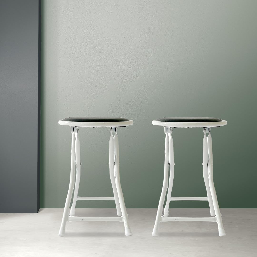 round stool white legs black cushion pack 2